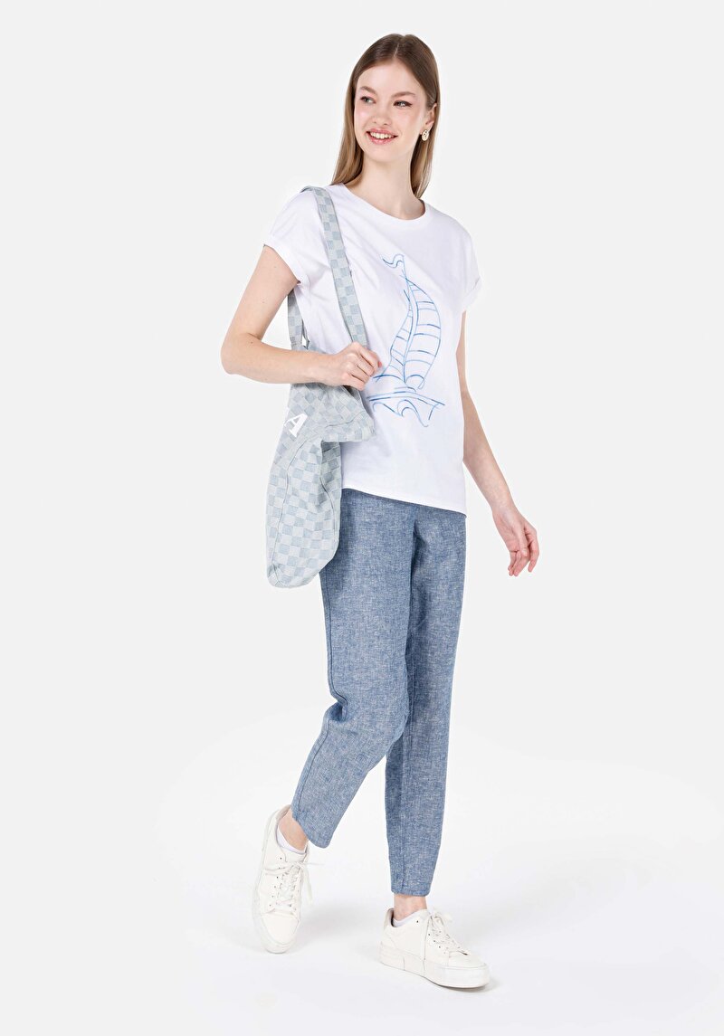 Imagine a Regular Fit Talie Joasă Picior Drept Pantaloni Albaștri Pentru Femei