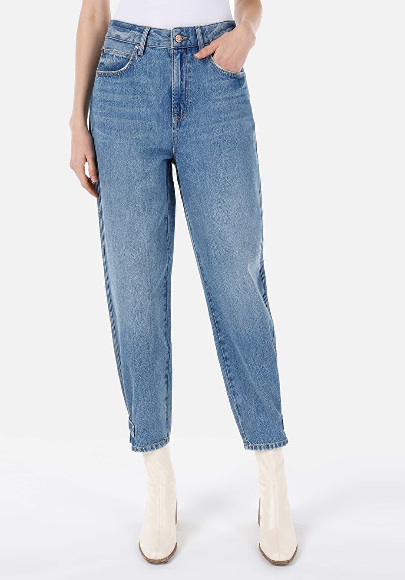 Afișați detalii pentru Pantaloni De Dama Albastru Tapered Fit  Cl1068678