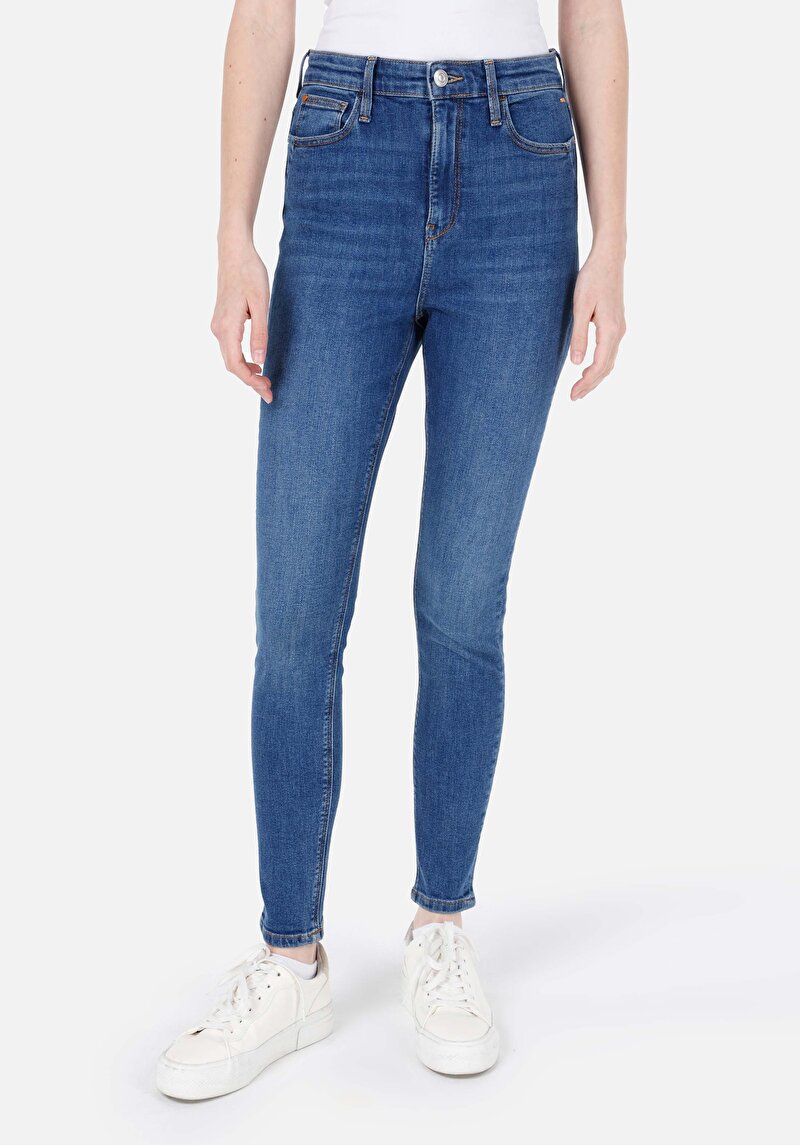 Afișați detalii pentru Skinny Fit Rise Waist Super Narrow Leg Blugi İndigo Pentru Femei