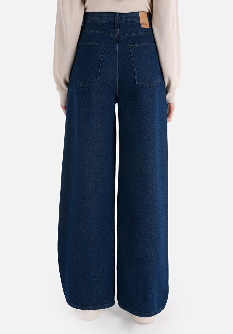 Afișați detalii pentru Regular Fit Talie Înaltă Picior Larg Blugi İndigo Pentru Femei