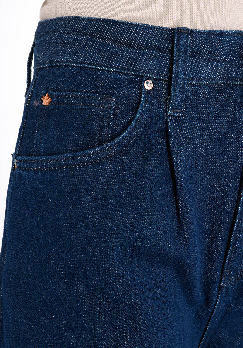 Afișați detalii pentru Regular Fit Talie Înaltă Picior Larg Blugi İndigo Pentru Femei