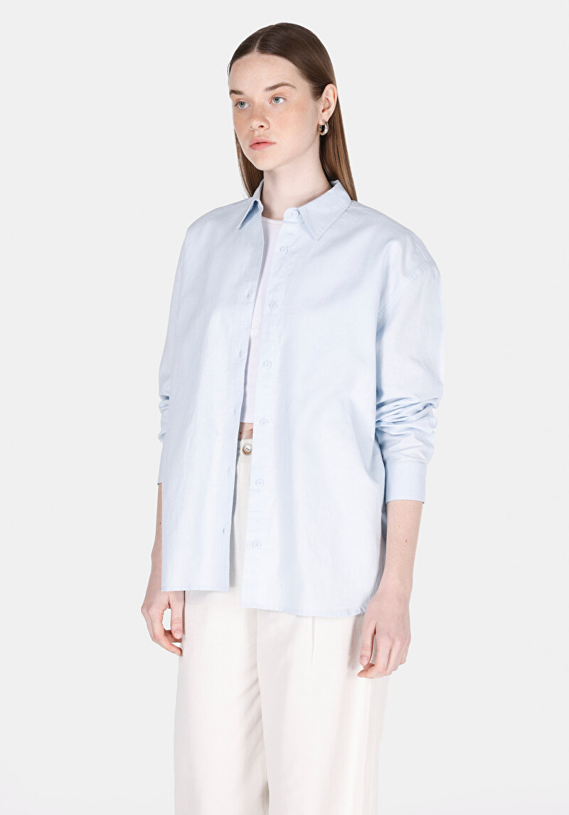 Imagine a Camasa Cu Maneca Lunga De Dama Albastru Relaxed Fit  Cl1068538