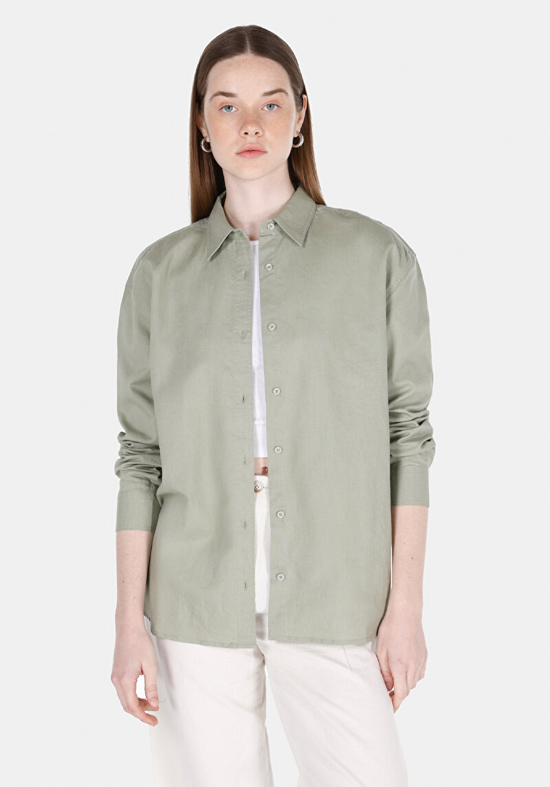 Imagine a Camasa Cu Maneca Lunga De Dama Verde Relaxed Fit  Cl1068538