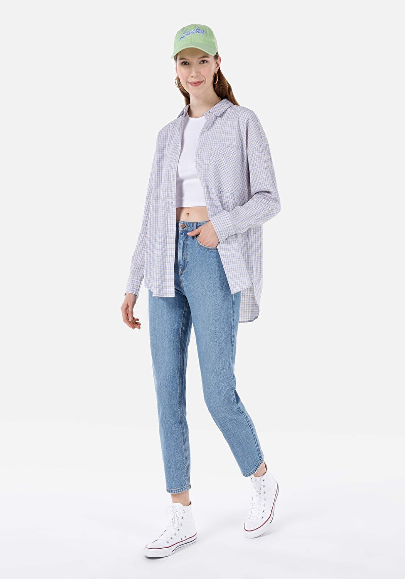 Imagine a Mom Fit Rising Waist Shrinking Leg Blugi İndigo Pentru Femei