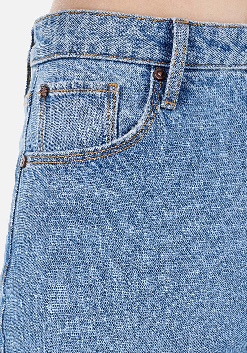 Afișați detalii pentru Mom Fit Rising Waist Shrinking Leg Blugi İndigo Pentru Femei