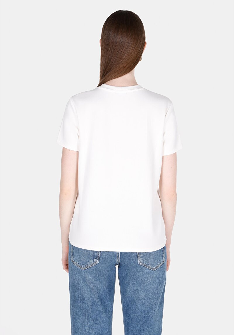 Afișați detalii pentru Regular Fit Round Neck Brodat Tricou Alb Cu Mânecă Scurtă Pentru Femei