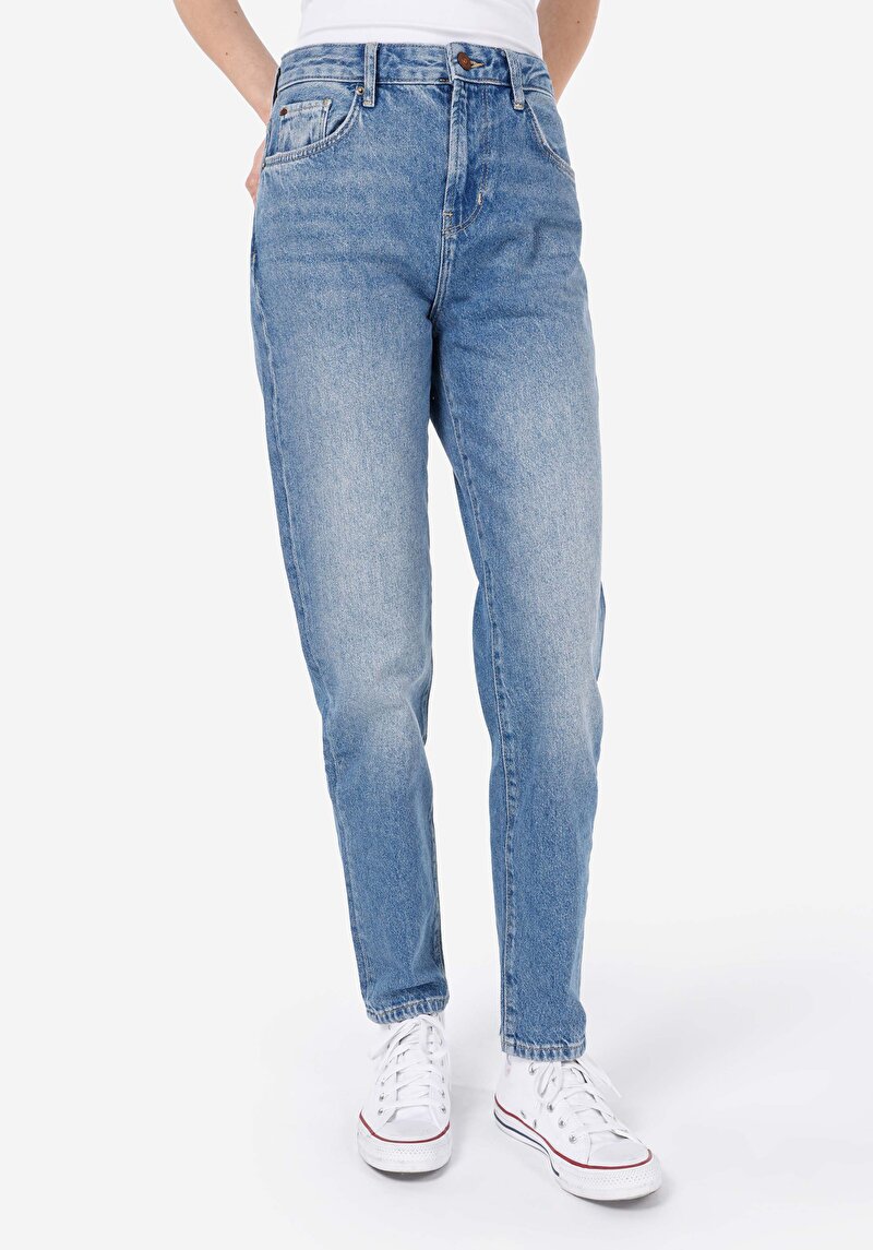 Afișați detalii pentru Mom Fit Slim Leg Blugi İndigo Pentru Femei