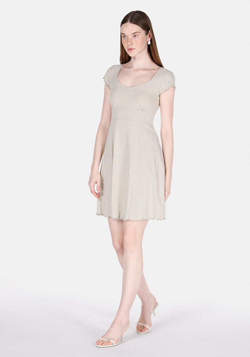 Imagine a Rochie Verde Cu Mânecă Scurtă Pentru Femei Slim Fit Floral