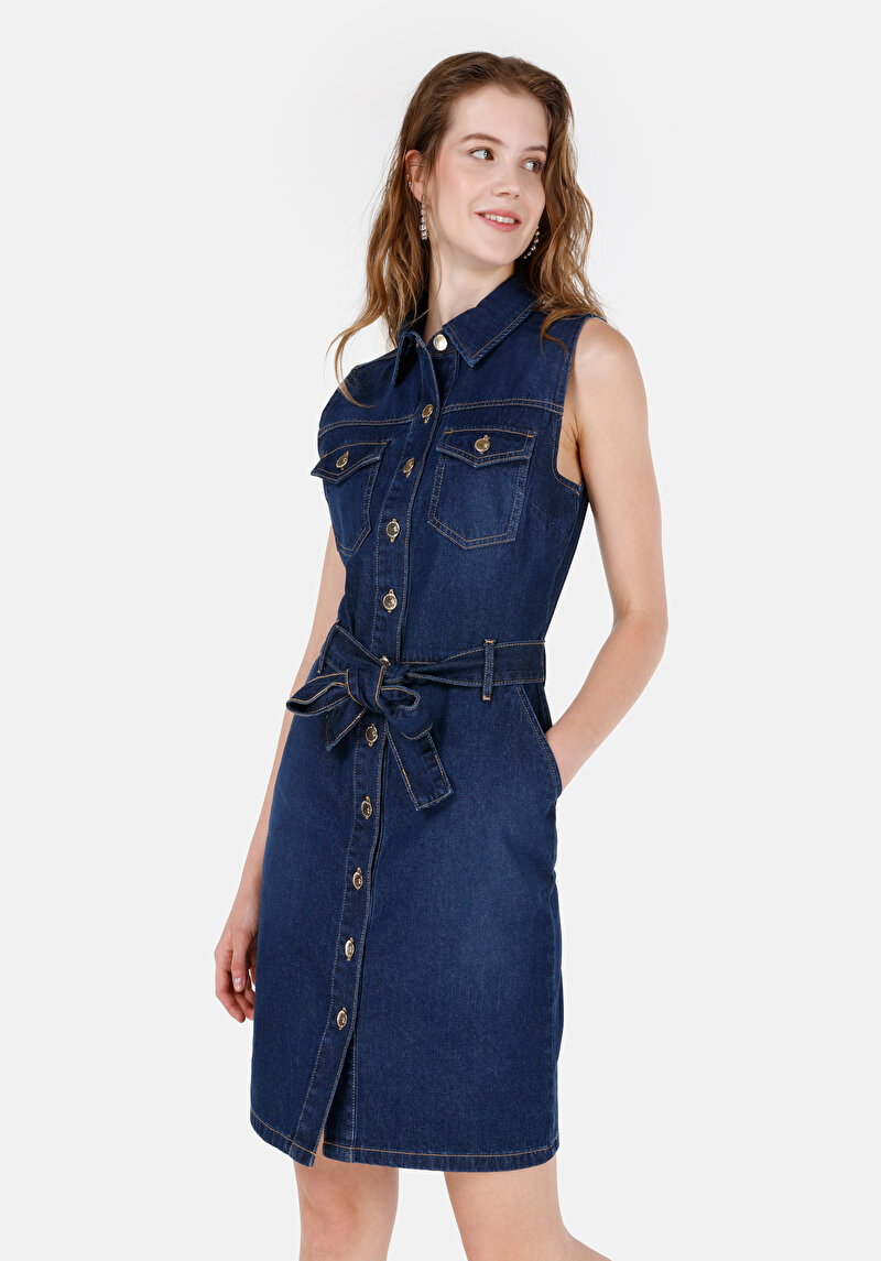 Imagine a Rochie Albastră Fără Mâneci Pentru Femei Slim Fit