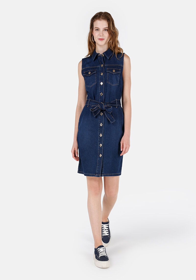 Imagine a Rochie Albastră Fără Mâneci Pentru Femei Slim Fit