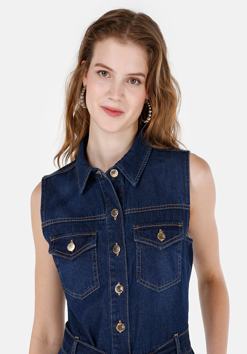 Afișați detalii pentru Rochie Albastră Fără Mâneci Pentru Femei Slim Fit