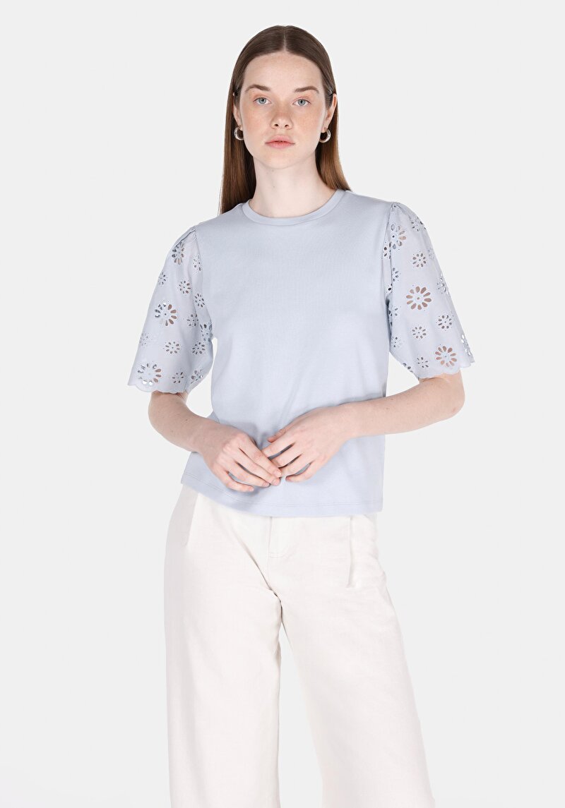 Imagine a Bluza Cu Maneca Scurta De Dama Albastru Regular Fit Cl1073350