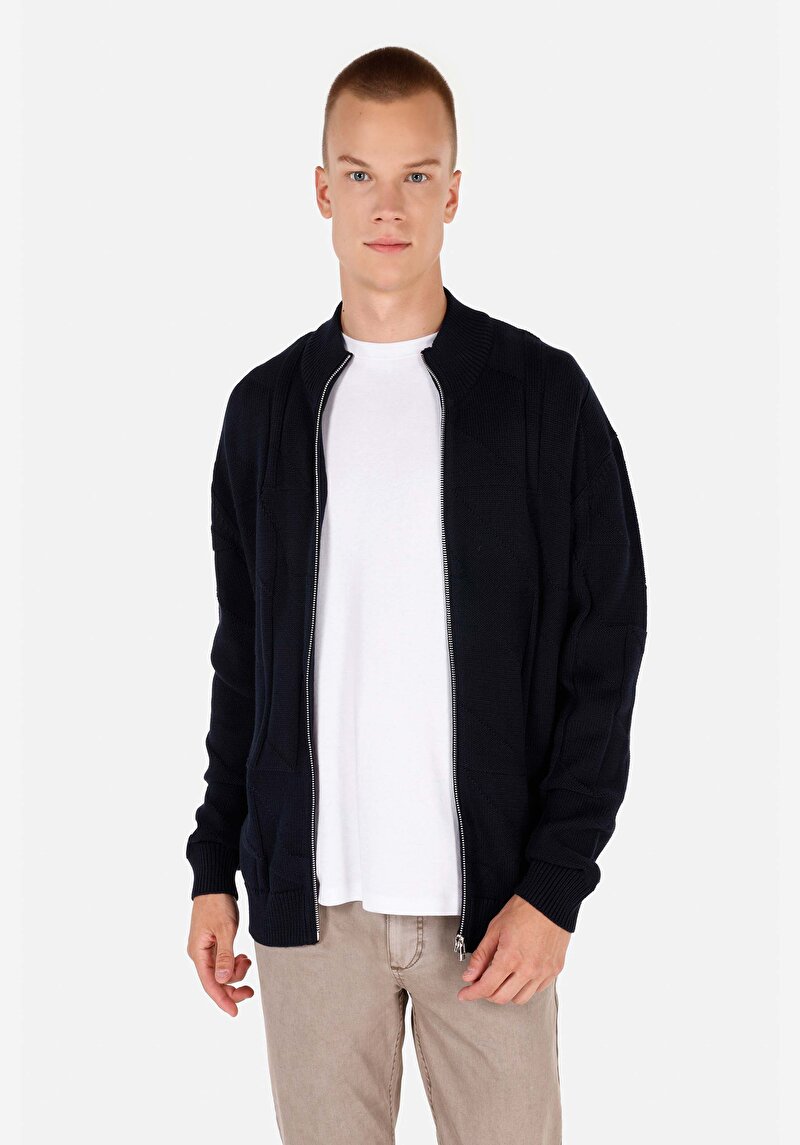 Imagine a Cardigan De Barbati Albastru Marin Regular Fit  Cl1069976