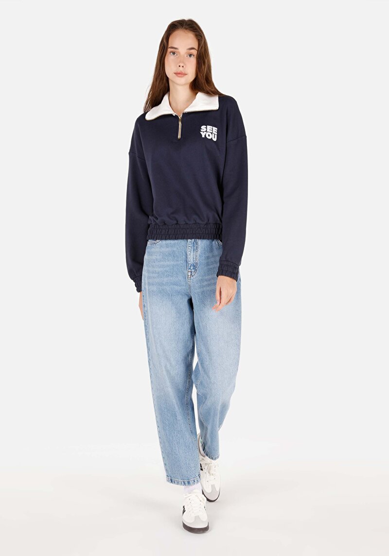 Afișați detalii pentru Regular Fit Hanorac Bleumarin Pentru Femei Cu Fermoar