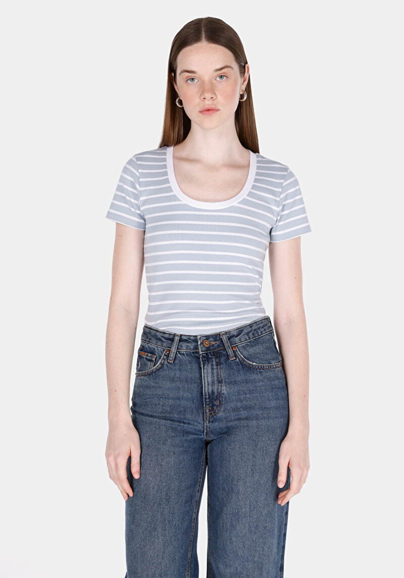 Imagine a Tricou Cu Maneca Scurta De Dama Albastru Slim Fit  Cl1073529