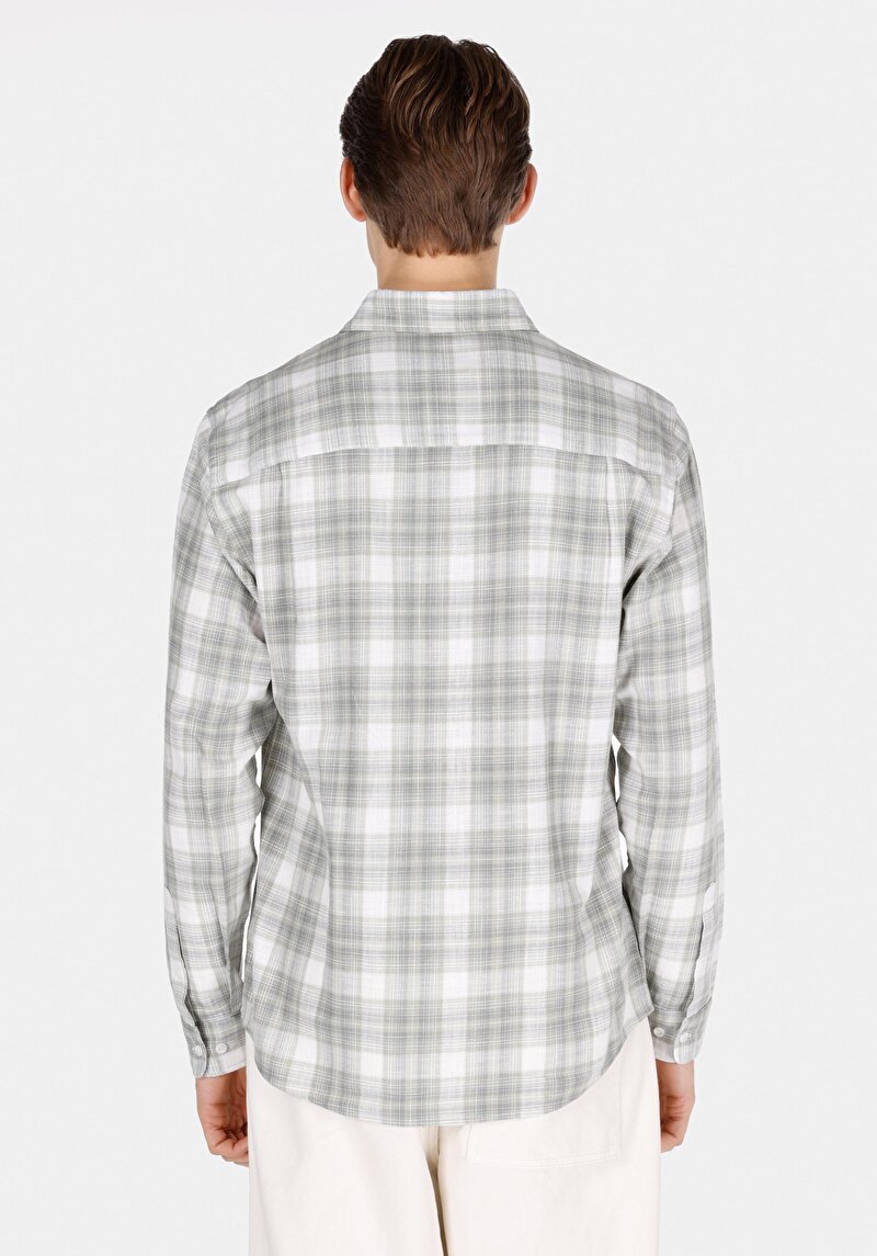 Afișați detalii pentru Regular Fit Cămașă Gât În Carouri Cămașă Verde Cu Mânecă Lungă Pentru Bărbați