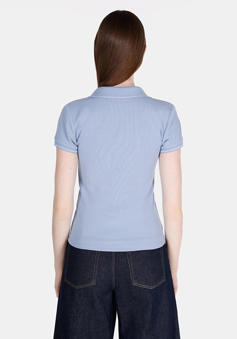 Imagine a Tricou Polo Cu Maneca Scurta De Dama Albastru Slim Fit Cl1073698