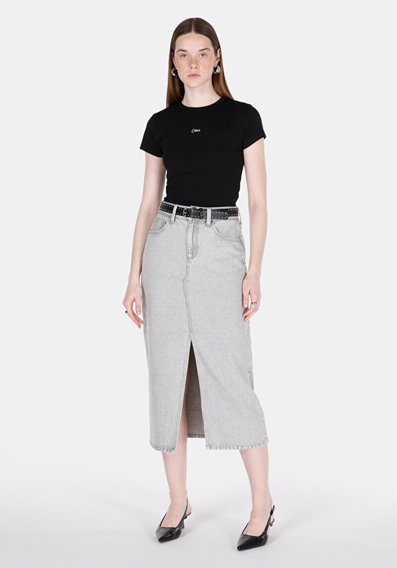 Imagine a Fustă Gri Pentru Femei Cu Fermoar Drept Slim Fit