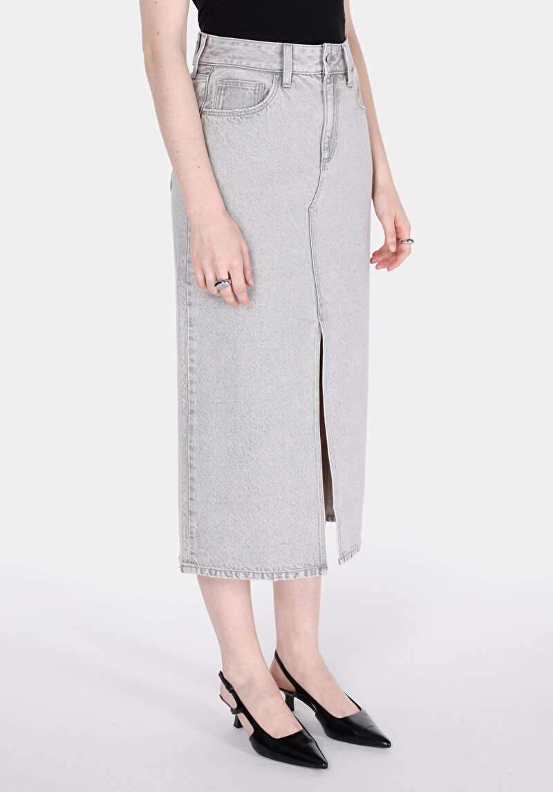 Afișați detalii pentru Fustă Gri Pentru Femei Cu Fermoar Drept Slim Fit