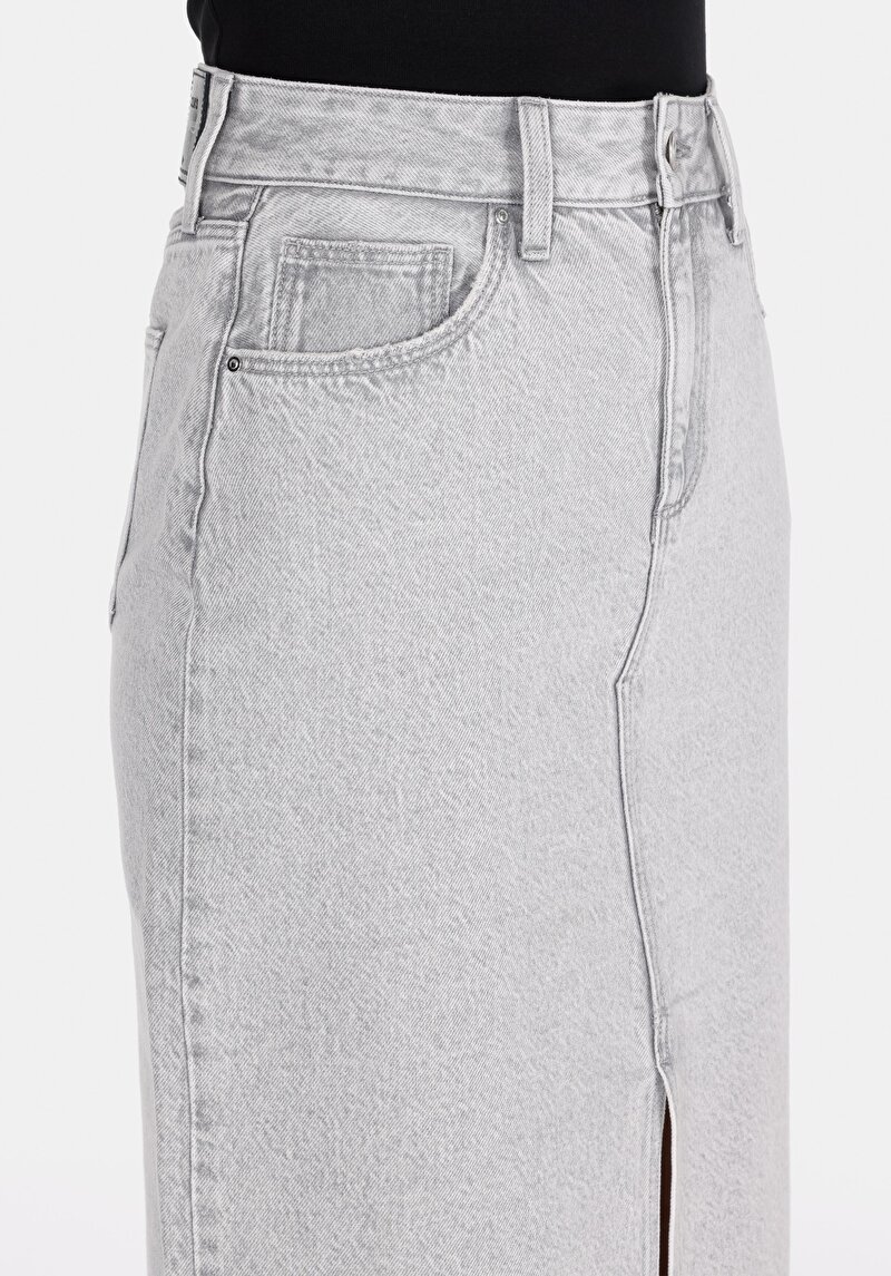 Afișați detalii pentru Fustă Gri Pentru Femei Cu Fermoar Drept Slim Fit