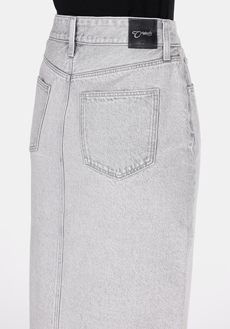 Afișați detalii pentru Fustă Gri Pentru Femei Cu Fermoar Drept Slim Fit