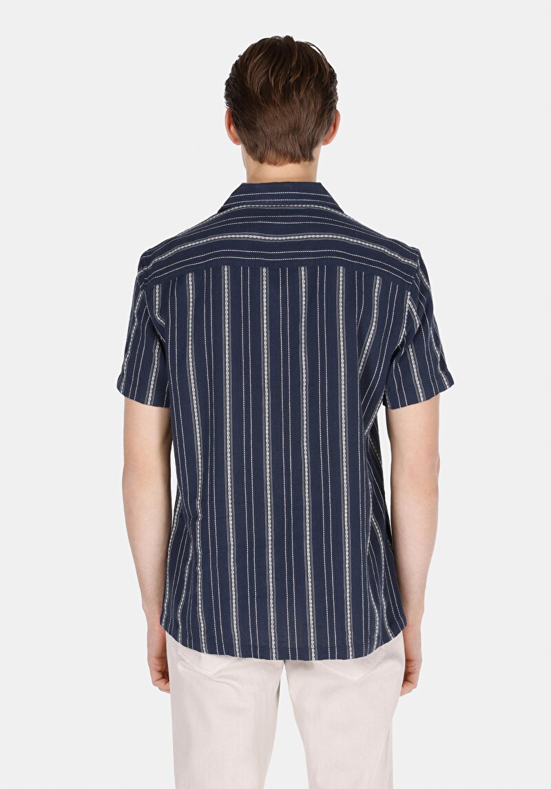 Afișați detalii pentru Cămașă Cu Dungi Cămașă Cu Mânecă Scurtă Bleumarin Pentru Bărbați