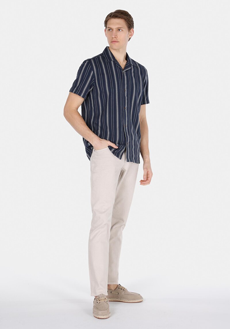 Imagine a Cămașă Cu Dungi Cămașă Cu Mânecă Scurtă Bleumarin Pentru Bărbați