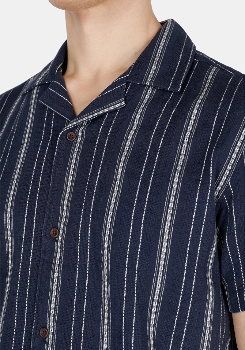 Afișați detalii pentru Cămașă Cu Dungi Cămașă Cu Mânecă Scurtă Bleumarin Pentru Bărbați