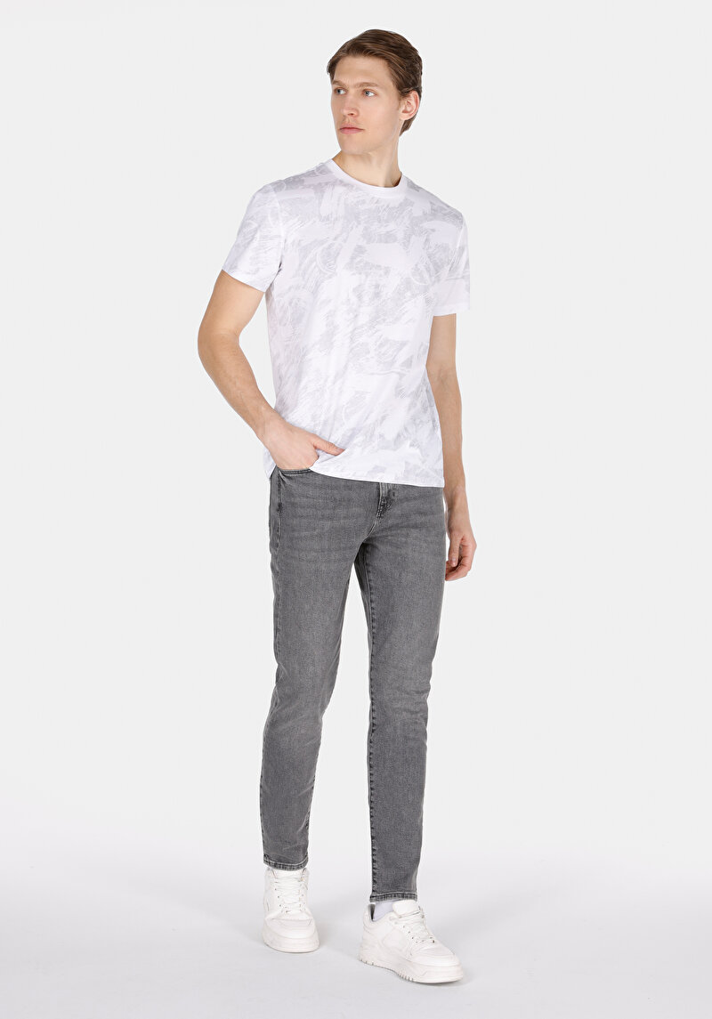 Imagine a Skinny Fit Talie Talie Picior Îngust Blugi Negri Pentru Bărbați