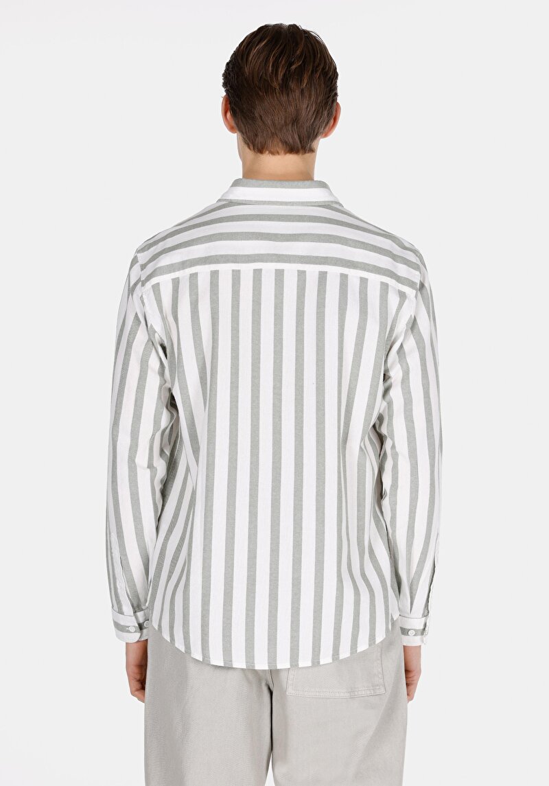 Imagine a Cămașă Cu Dungi Cu Dungi Cămașă Cu Mânecă Lungă Verde Pentru Bărbați