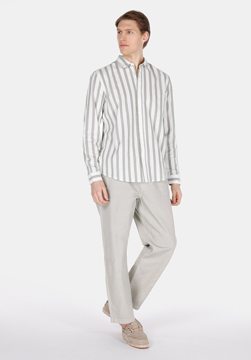 Afișați detalii pentru Cămașă Cu Dungi Cu Dungi Cămașă Cu Mânecă Lungă Verde Pentru Bărbați