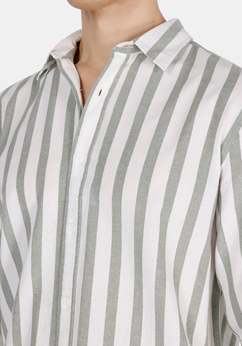 Afișați detalii pentru Cămașă Cu Dungi Cu Dungi Cămașă Cu Mânecă Lungă Verde Pentru Bărbați