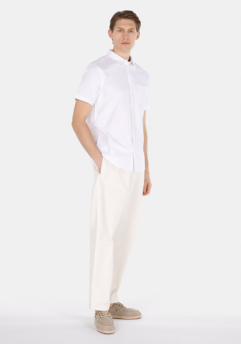 Afișați detalii pentru Cămașă Cu Gât Drept Cămașă Albă Cu Mânecă Scurtă Pentru Bărbați