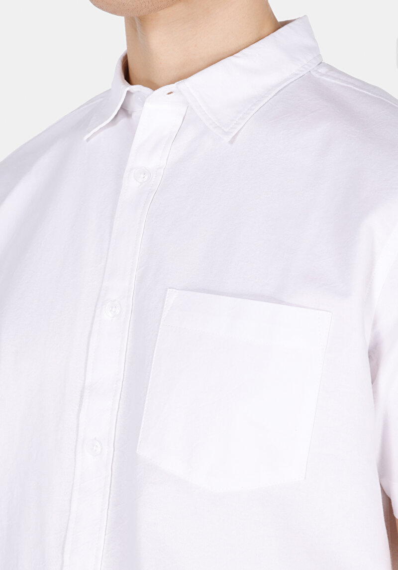 Imagine a Cămașă Cu Gât Drept Cămașă Albă Cu Mânecă Scurtă Pentru Bărbați