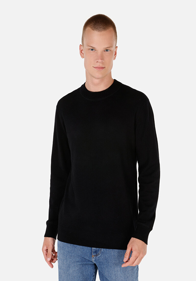 Imagine a Pulover Negru Pentru Bărbați Regular Fit Round Neck Jacquard