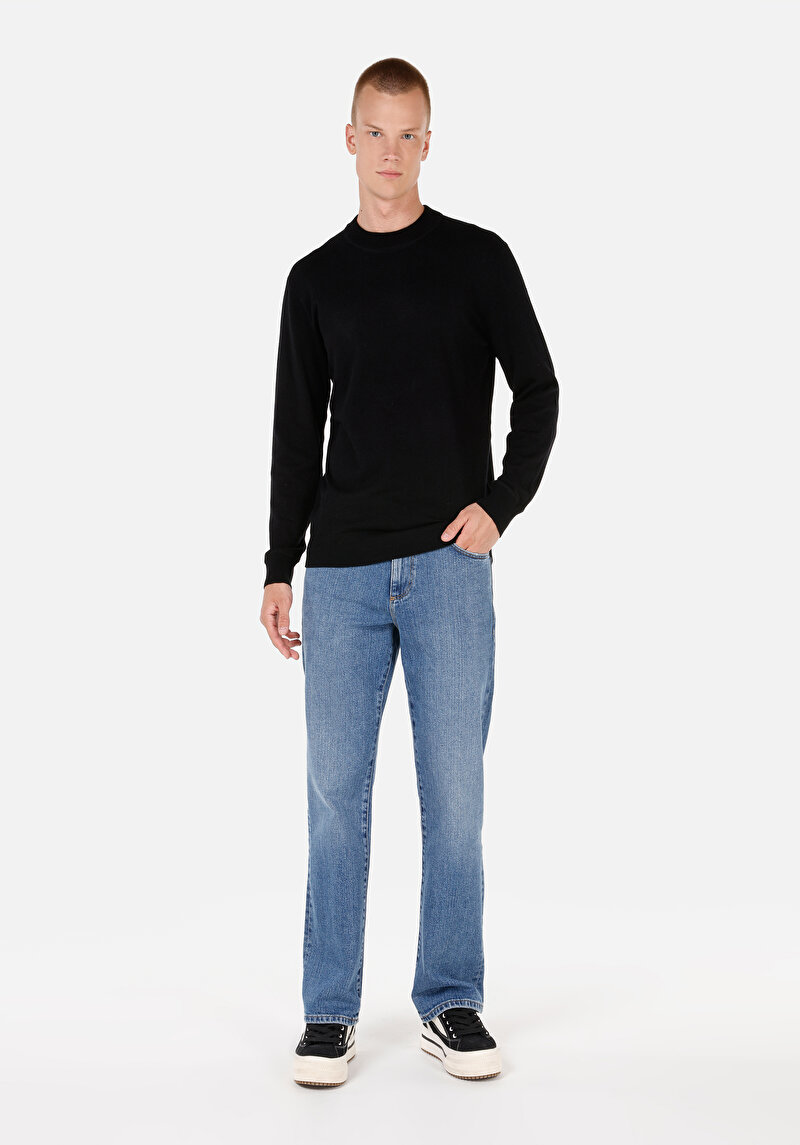 Afișați detalii pentru Pulover Negru Pentru Bărbați Regular Fit Round Neck Jacquard