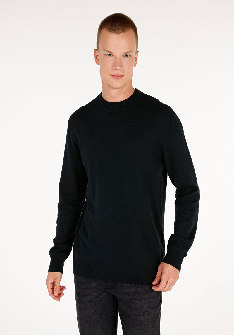 Imagine a Pulover Verde Pentru Bărbați Regular Fit Round Neck Jacquard