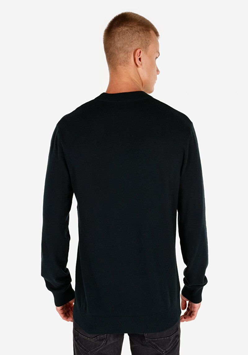 Imagine a Pulover Verde Pentru Bărbați Regular Fit Round Neck Jacquard