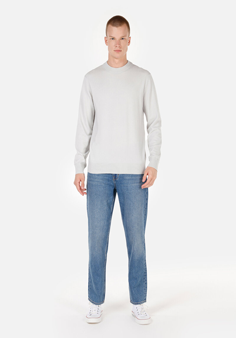 Afișați detalii pentru Pulover Gri Jacquard Pentru Bărbați Cu Gât Rotund Regular Fit