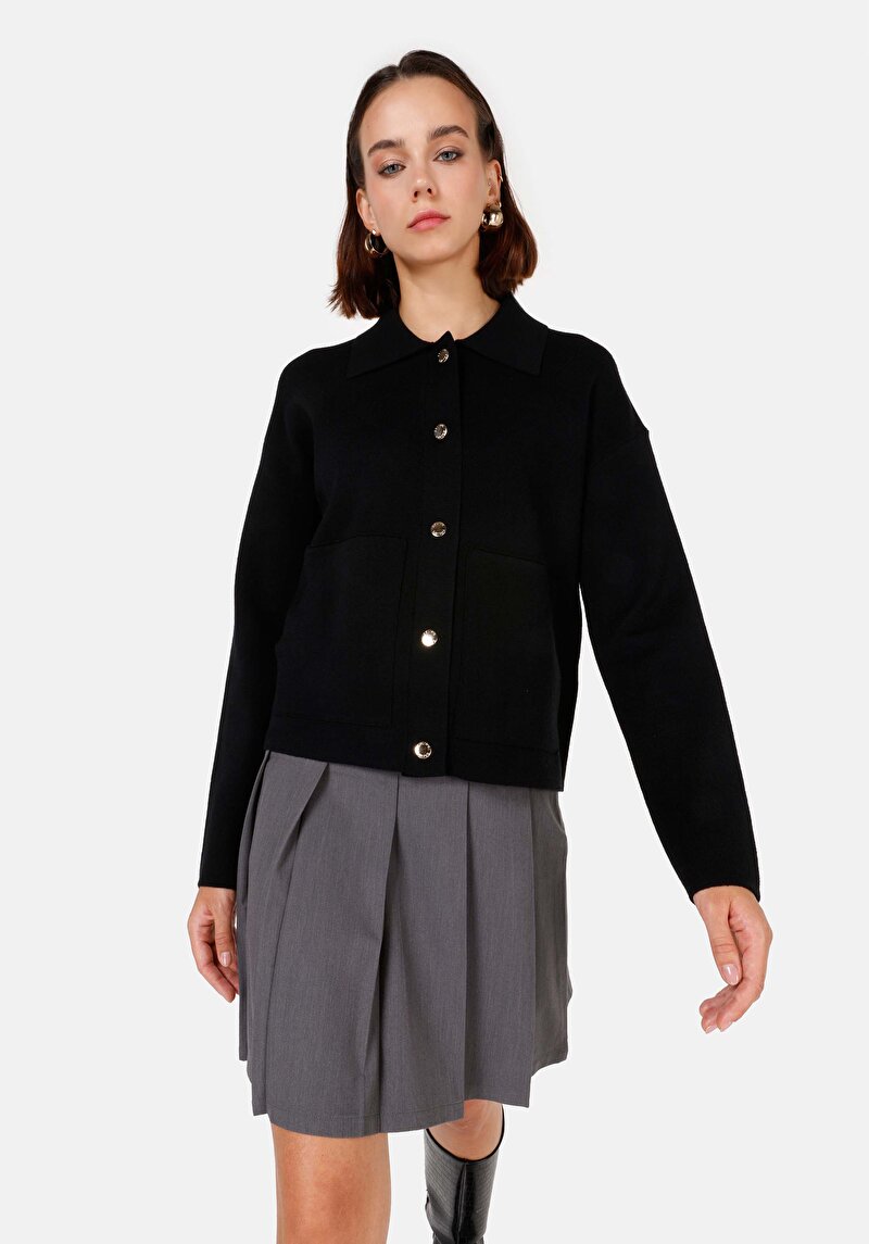 Imagine a Cardigan Negru Pentru Femei Regular Fit