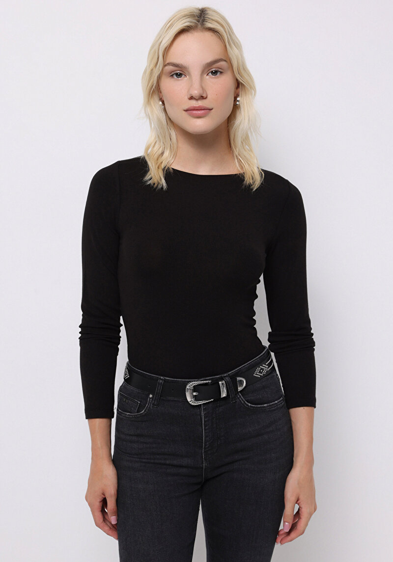 Imagine a Tricou Cu Maneca Lunga De Dama Negru Slim Fit  Cl1070957