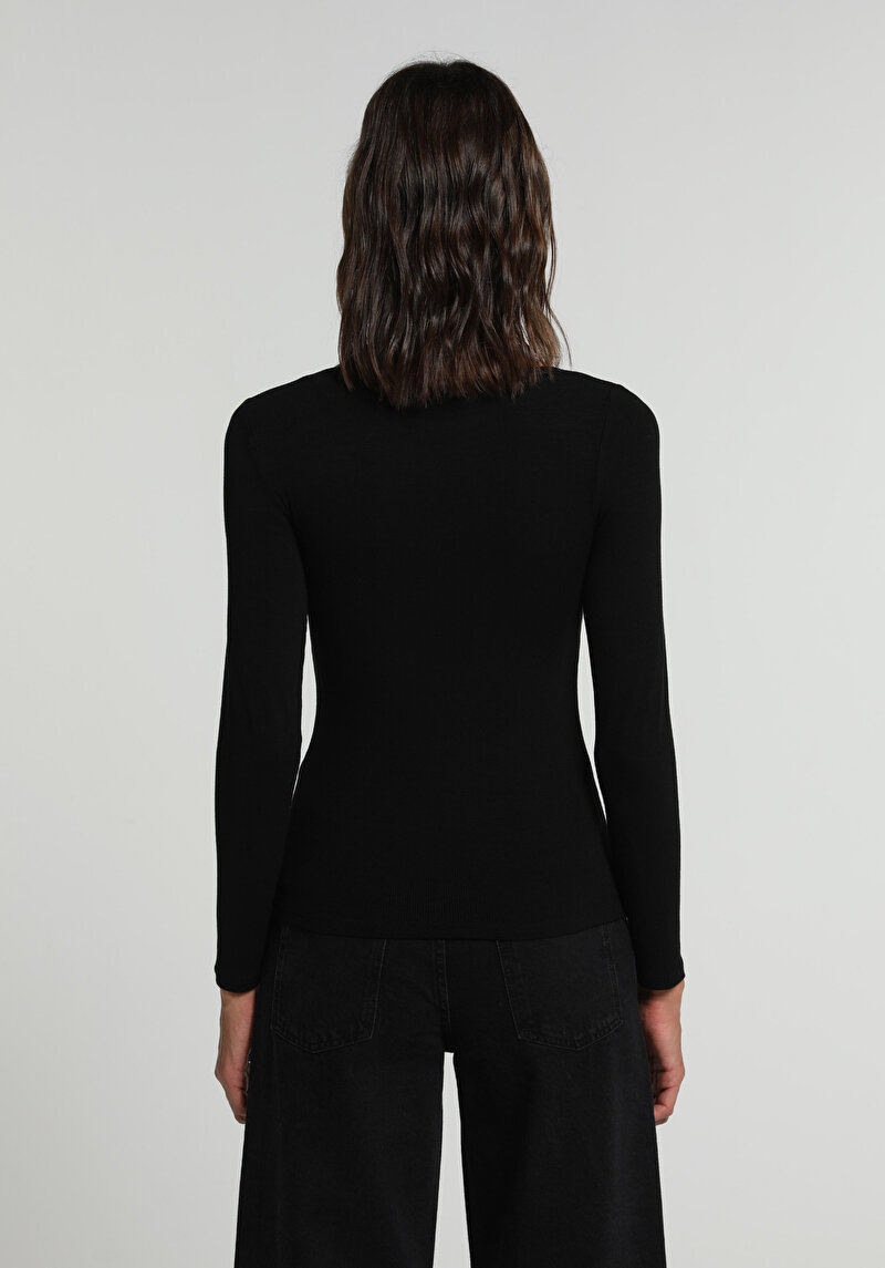 Imagine a Tricou Cu Maneca Lunga De Dama Negru Slim Fit Cl1070957