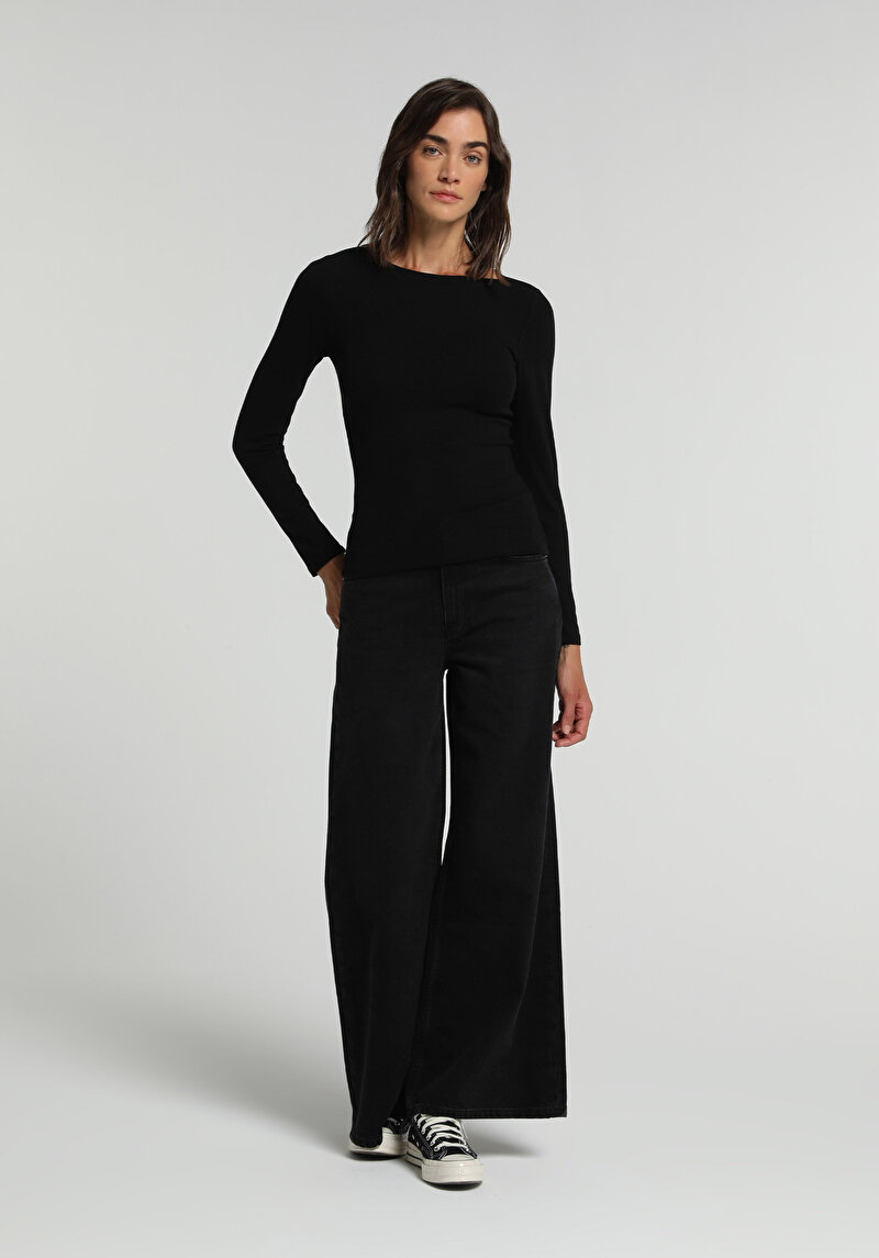 Imagine a Tricou Cu Maneca Lunga De Dama Negru Slim Fit Cl1070957