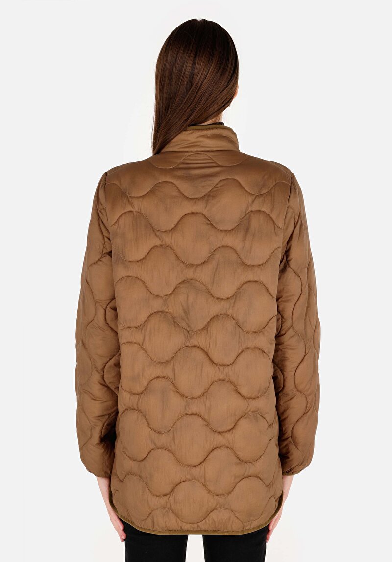 Imagine a Regular Fit Stand Up Collar Palton Maro Pentru Femei