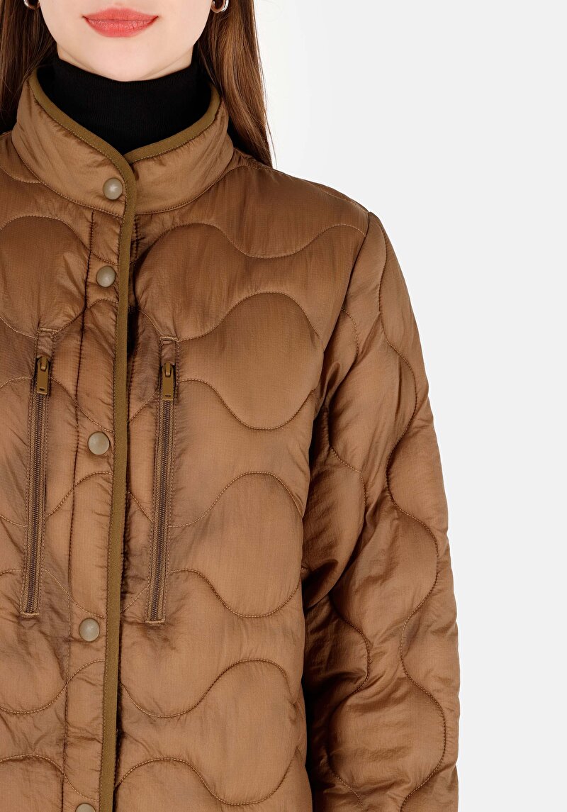 Afișați detalii pentru Regular Fit Stand Up Collar Palton Maro Pentru Femei