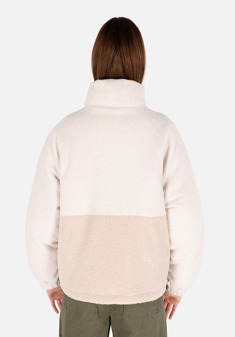 Imagine a Palton Ecru Pentru Femei Regular Fit Stand Neck