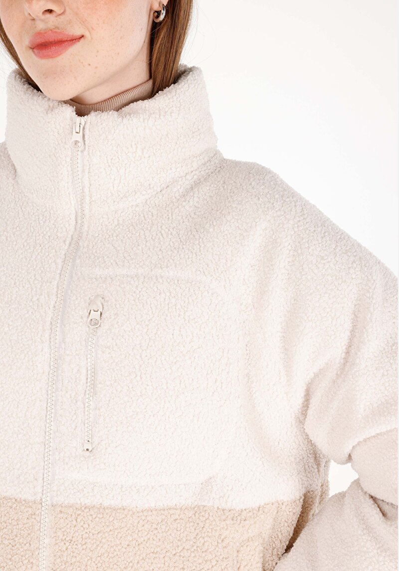 Afișați detalii pentru Palton Ecru Pentru Femei Regular Fit Stand Neck