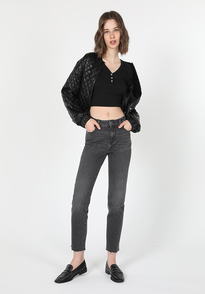 Imagine a Slim Fit Talie Medie Picior Drept Blugi Din Denim Pentru Femei