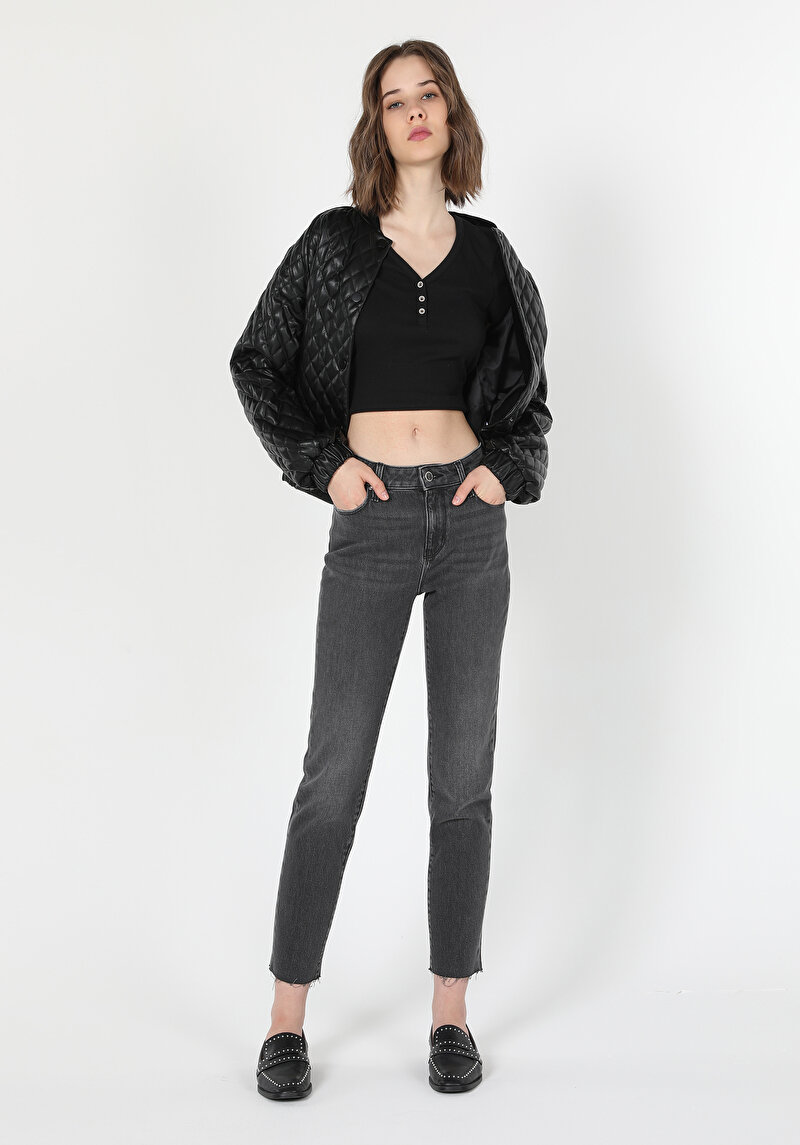 Afișați detalii pentru Slim Fit Talie Medie Picior Drept Blugi Din Denim Pentru Femei