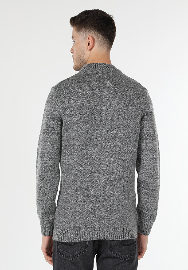 Afișați detalii pentru Pulover Gri Pentru Bărbați Regular Fit Half Turtleneck Jacquard